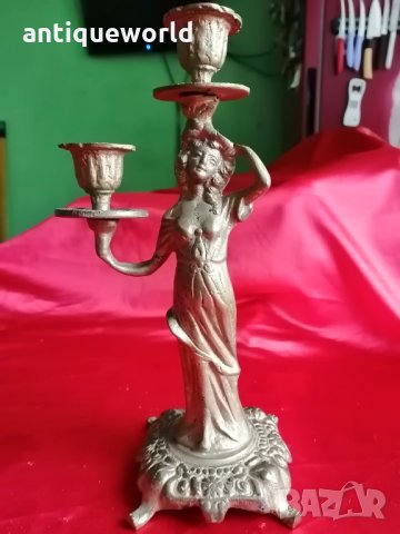 Рядък АРТ ДЕКО Бронзов Свещник ,с Женска Фигура 