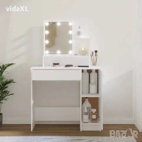 vidaXL Тоалетка с LED, бяла, 86,5x35x136 см, снимка 2 - Маси - 56147811