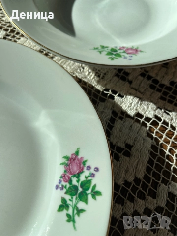 Българска роза на Китка Златен кант, изчистен модел 6 броя-24 см за основно 6 броя-23.5 см , снимка 11 - Чинии - 52658113