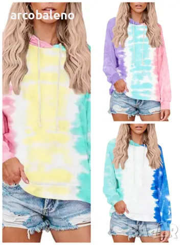 Нов дамски суичър с качулка Tie Dye, 3цвята 