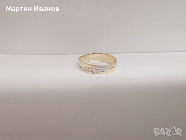 Златна халка бяло и жълто комбинация , снимка 3 - Пръстени - 36948502