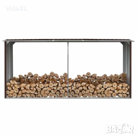 vidaXL Навес за дърва, поцинкована стомана, 330x92x153 см, кафяв, снимка 2 - Дърва за огрев - 56147672