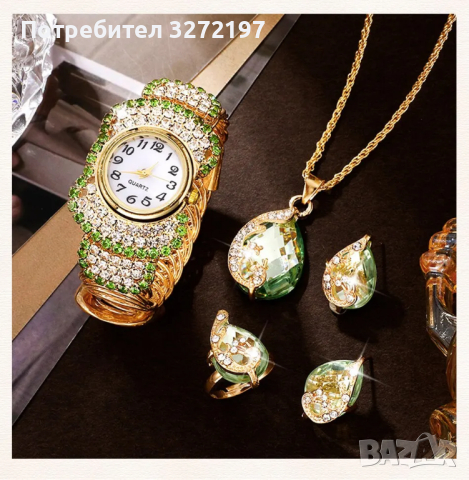 Комплект луксозен дамски кварцов часовник с кристали +бижута Relogio Feminino, снимка 2 - Дамски - 44804691