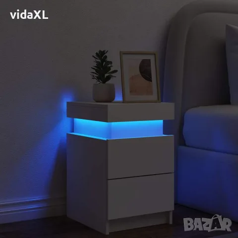 vidaXL Нощно шкафче с LED осветление, бяло, 35x39x55 см, снимка 4 - Шкафове - 56148133