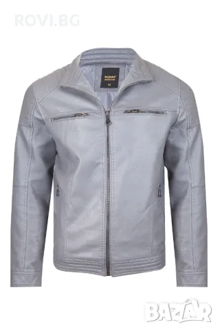 Мъжко сиво кожено яке – 3469, снимка 3 - Якета - 47297274