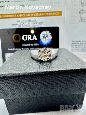 Сребърен пръстен с мойсанит (Диамант) 2 карата, снимка 10 - Пръстени - 53076774