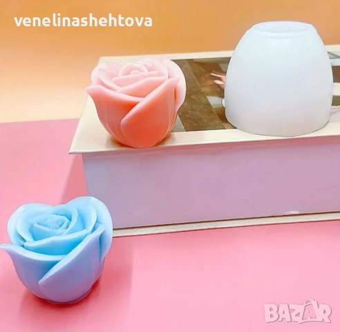 3D полуразцъфнала роза силиконов молд форма свещи гипс сапун смола фондан декорация торта , снимка 3 - Форми - 53068874