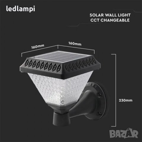 LED Соларен Градински Аплик RF Дистанционно CCT3в1, снимка 7 - Соларни лампи - 37265371