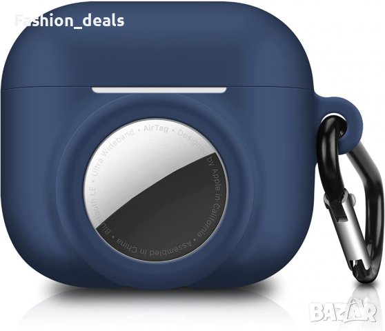 Нов 2 в 1 син силиконов удароустойчив защитен калъф за AirTag и AirPods 3