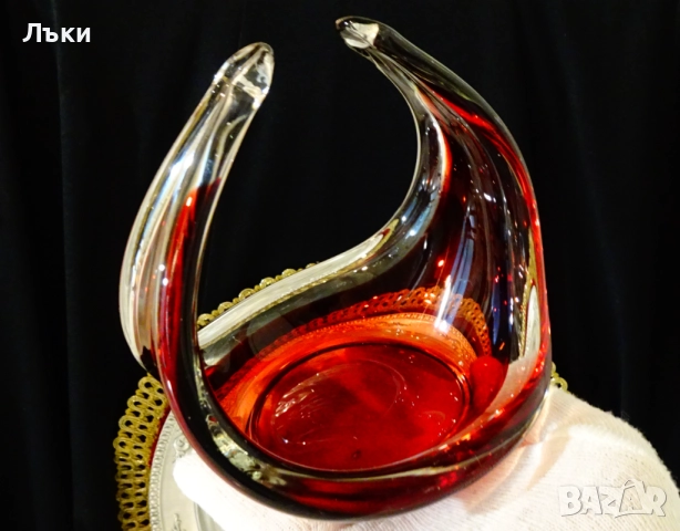 Бонбониера кошничка цветно стъкло на Paul Kedelv. , снимка 5 - Антикварни и старинни предмети - 52587072