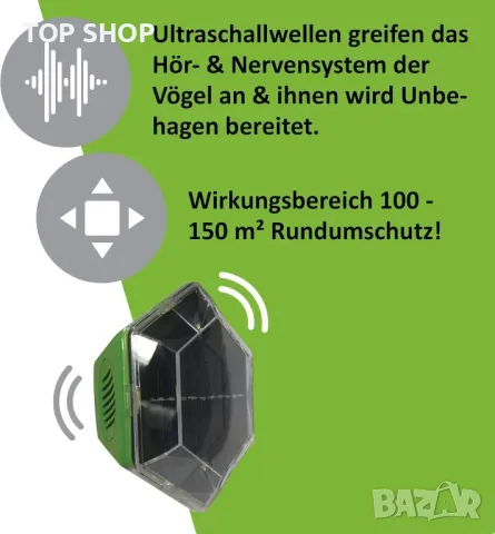 ISOTRONIC® Ултразвуково соларно устройство за прогонване на птици, снимка 6 - За птици - 49238481