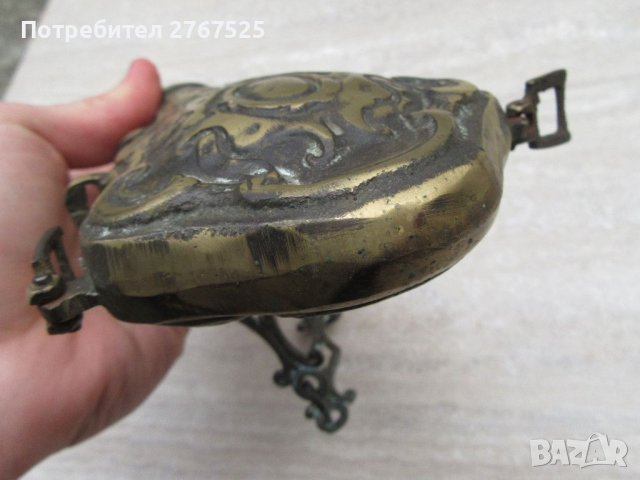 Интересна Стара Месингова Барутница паласка фишеклък пушка пищов възстановка , снимка 4 - Колекции - 39513329