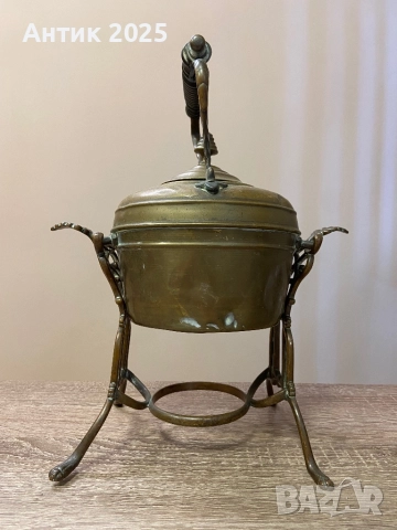 Винтидж бронзов чайник с ажурна поставка, снимка 5 - Антикварни и старинни предмети - 52547554