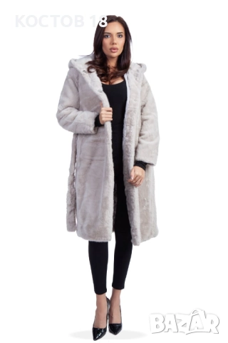 Зимно дамско дълго палто 4253 кафяв/сив/черен, снимка 11 - Якета - 51957816