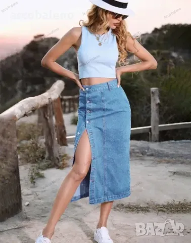 Неправилна дамска дънкова пола с висока талия, 3цвята , снимка 18 - Поли - 41932562