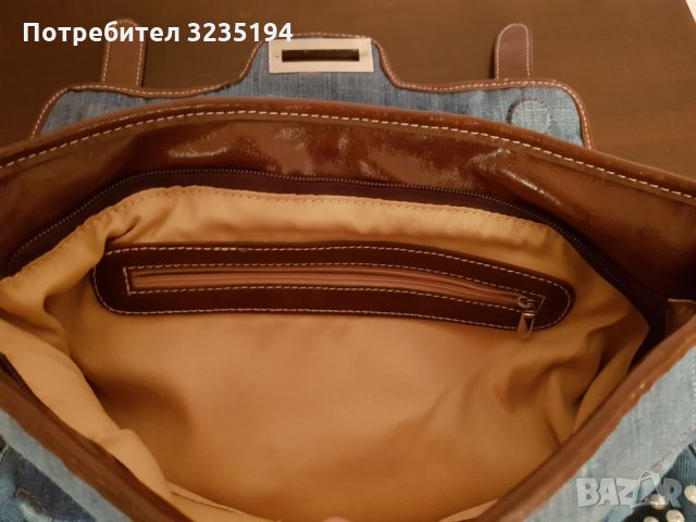 Дънкова чанта с перли, снимка 5 - Чанти - 35238317