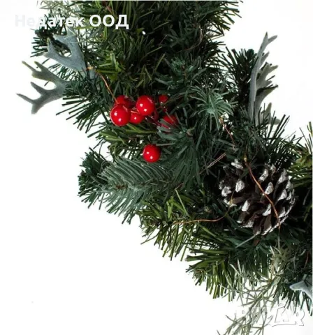 Коледен декоративен венец, Зелен, Ø50см, снимка 2 - Декорация за дома - 48374662
