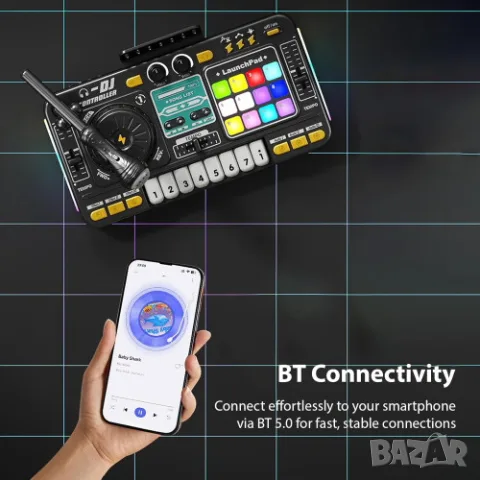 DJ миксиращ пулт с Bluetooth и микрофон на стойка 🎤 и клавир 🎹 , снимка 7 - Образователни игри - 55877263