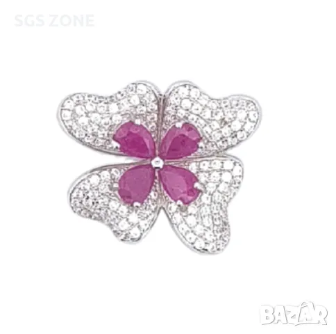 Сребърна Висулка Цвете с Рубини, снимка 4 - Колиета, медальони, синджири - 49825109