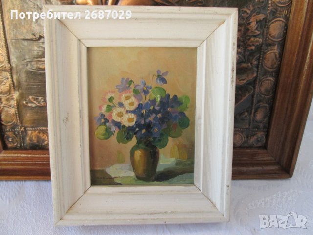 Красива картина с цветя, стара с дървена рамка, снимка 4 - Картини - 31103764