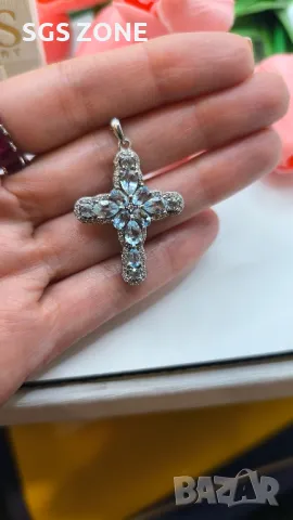 Сребърен Кръст с Естествени Топази Light Blue 🩵, снимка 5 - Колиета, медальони, синджири - 49891773