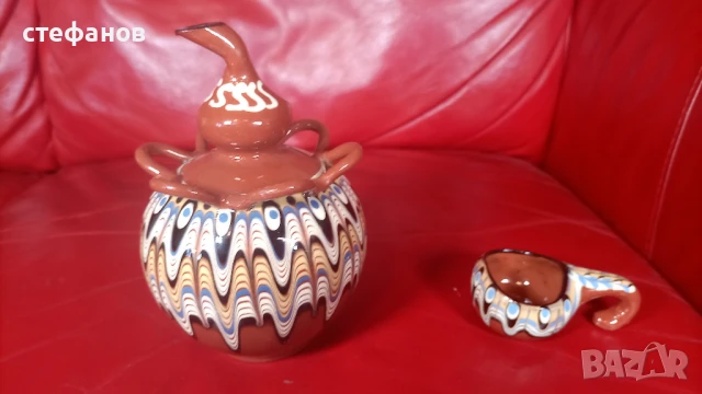 Керамичен комплект за греяна ракия, повурче, кратунки, поднос, снимка 5 - Антикварни и старинни предмети - 50736019