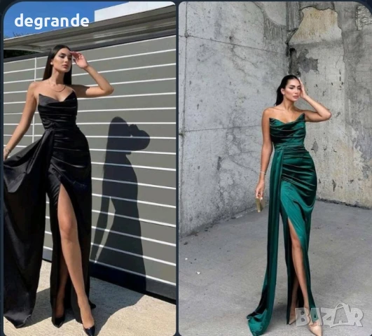 Сатенена дамска рокля налична в черно червено зелено и синьо, снимка 4 - Рокли - 50969066