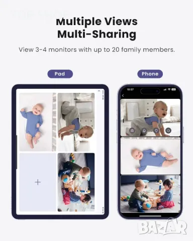 BOOPOO Smart Baby Monitor 2K, нощно виждане,откриване на плач,2.4/5GHz, снимка 4 - Бебефони - 49731255