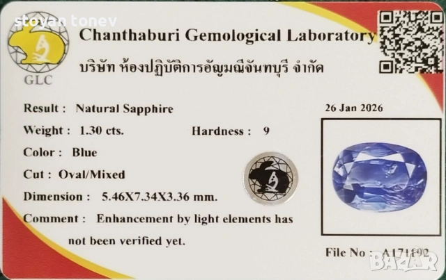 Изключителен Корнфлауър Блу Сапфир от Шри Ланка – 1,30 карата, Сертифициран!, снимка 4 - Други - 53967023