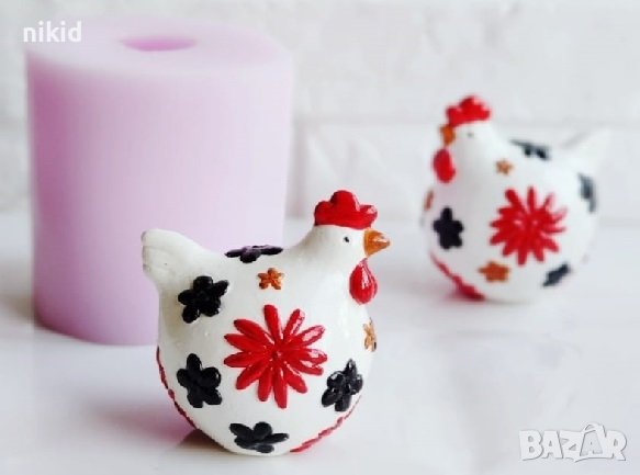 3d кокошка кокошчица с цвете силиконов молд форма калъп фондан шоколад гипс свещ сапун