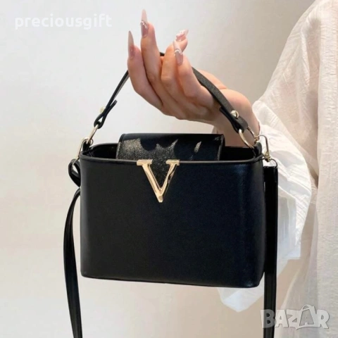 Дамска черна кожена чанта