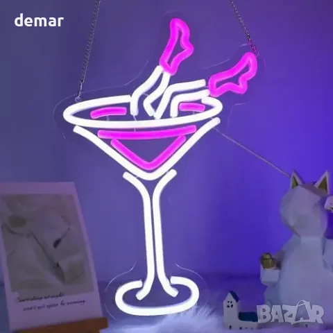 LED неонов надпис за стена/бар „Коктейл“ с димиране (USB захранване), снимка 2 - Други - 55829666