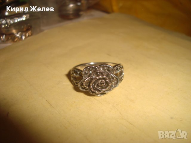 ФЛОРАЛЕН ПОСРЕБРЕН МАРКАЗИТЕН АР НУВО СТИЛ ПРЪСТЕН - РОЗА 17512, снимка 4 - Пръстени - 37499349