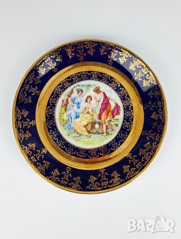 Кобалтови чинии с трите грации - Чехословакия, снимка 4 - Чинии - 50169015
