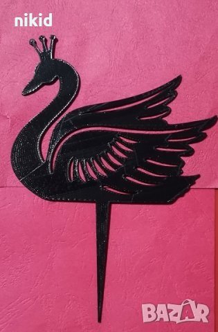 Бял Черен голям лебед с корона пластмасов топер украса табела за торта, снимка 2 - Други - 29956605