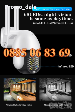 Въртяща водоустойчива камера 68 LED WIFI FULL HD 1080P  320° , снимка 3 - IP камери - 44583639