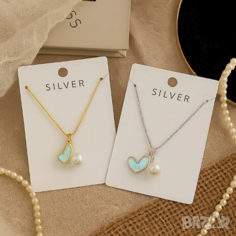 Нежно колие със сърце и перла/ устойчив метал, снимка 5 - Колиета, медальони, синджири - 51926915