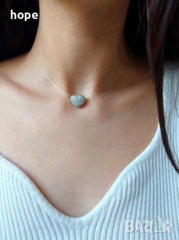 Сребристо колие на корда, сърце, чокър