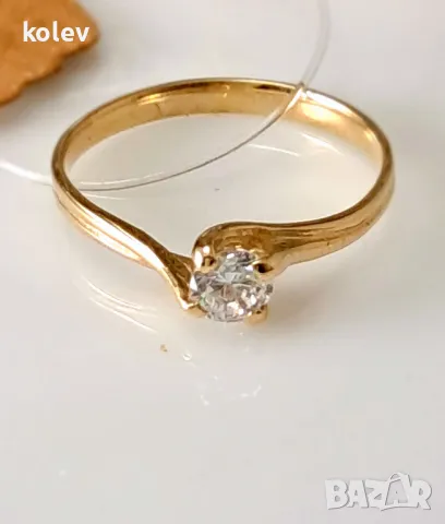 Златен пръстен с циркон, годежен стил 1.45грама 14К, размер №50, снимка 2 - Пръстени - 48292863
