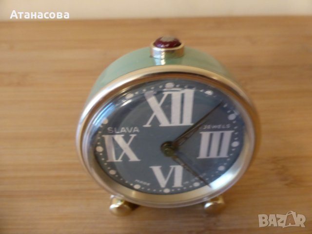 Рядък будилник Слава часовник зелен корпус, снимка 8 - Антикварни и старинни предмети - 44280785