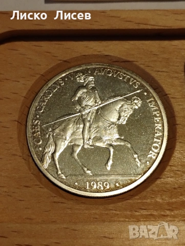 Испания 5 екю 1989г. 1 унция сребро, снимка 5 - Нумизматика и бонистика - 53031681