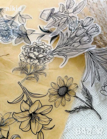 50 бр прозрачни черни черно бели самозалепващи лепенки стикери за украса декор картонена торта и др, снимка 4 - Други - 51254478