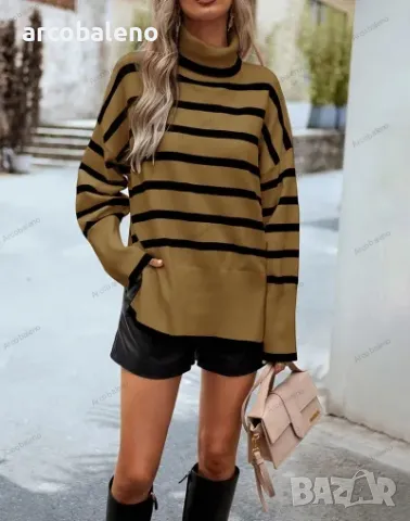 Дамски ежедневен раиран плетен пуловер, 5цвята , снимка 2 - Блузи с дълъг ръкав и пуловери - 48005679