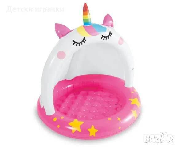 Детски басейн със сенник Intex Еднорог, 102 x 102см, с меко дъно, Unicorn , снимка 2 - Басейни и аксесоари - 49925633