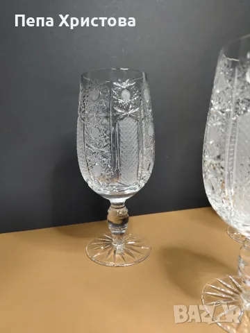 6 броя кристални чаши с шлифовка тип „Ананас“ , снимка 4 - Чаши - 56148290