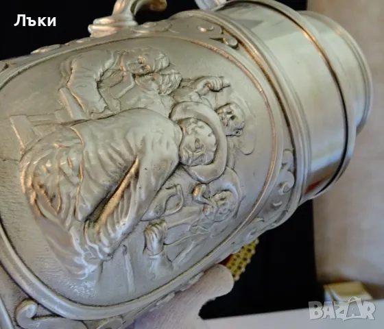 Халба от калай 1.5 л., 1.3 кг.,лов,покер. , снимка 11 - Антикварни и старинни предмети - 50235813