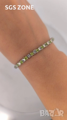 Ръчно изработена сребърна гривна с перидот и лунен камък, снимка 9 - Гривни - 52575999