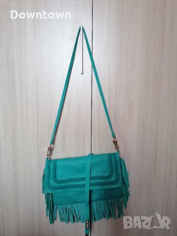 ANTONELLO SERIO дамска чанта, естествена кожа, ресни, петролено-синьо , снимка 1 - Чанти - 30319789