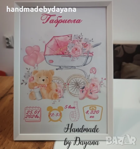 Бебешка визитка в рамка А4 на тема по избор , снимка 7 - Други - 51297055
