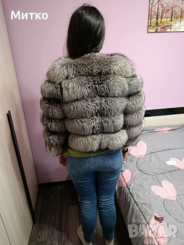 Кожено яке с косъм от сребърна лисица, снимка 7 - Якета - 39131494